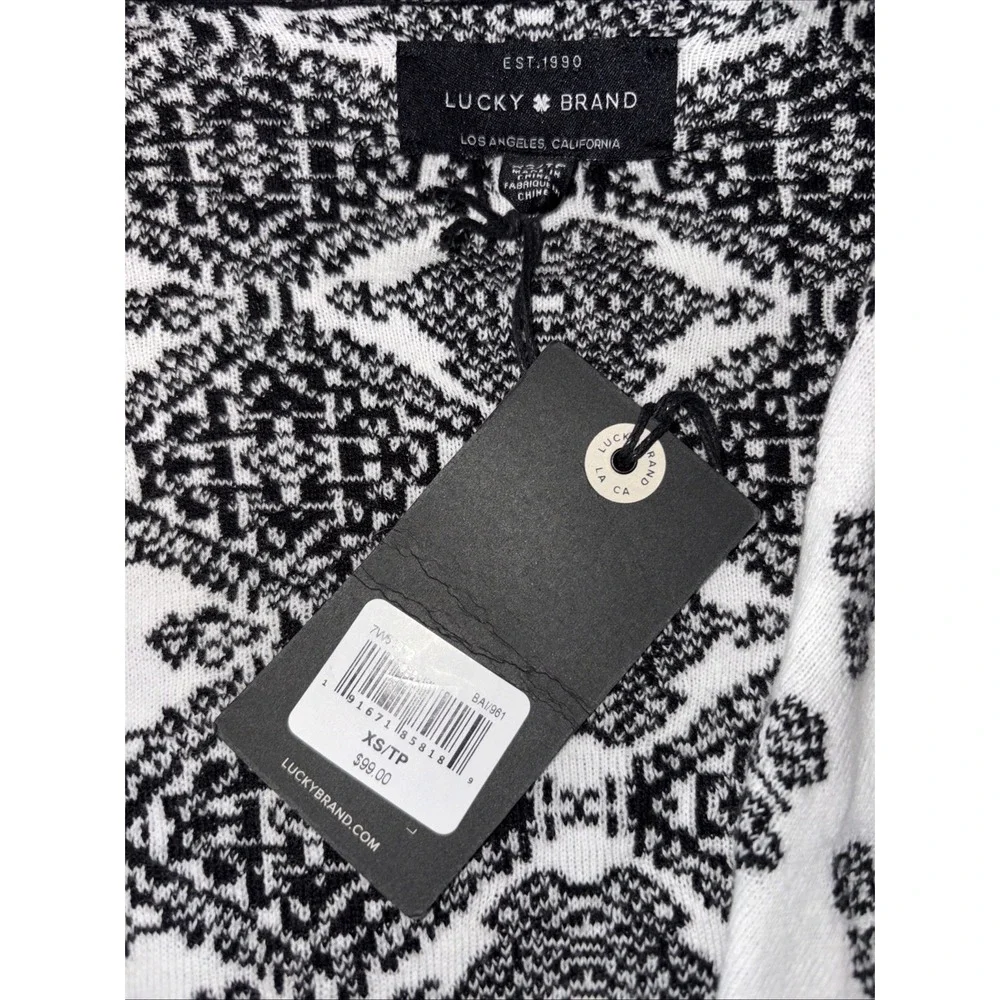 Lucky Brand Aztec Boho Patterned Waterfall Open Front Cardigan Sweater Womens XS